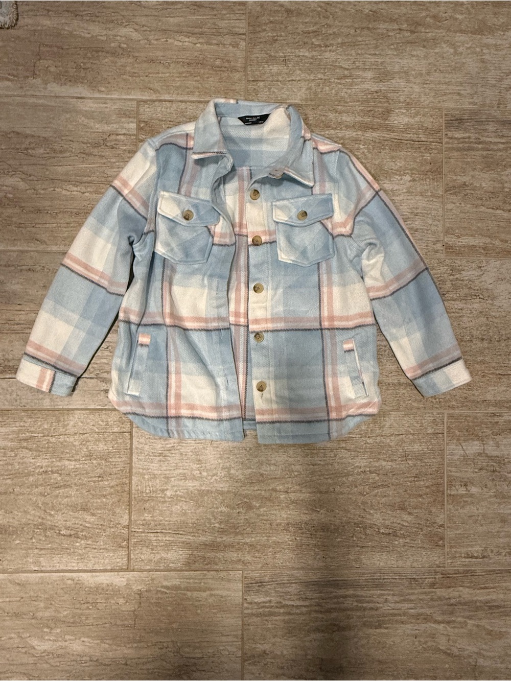 Kids Plaid Shacket Jacket - Light Blue & Cream